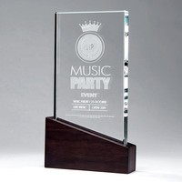 Trophée personnalisé en cristal MH-NJ0508 avec plaque individuelle de base en bois fabriquée en cristal de qualité supérieure