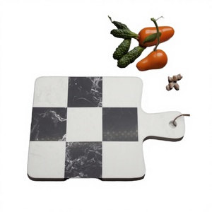 Nouvelle Arrivée Planche à découper rectangulaire classique en marbre noir et blanc écologique avec poignée, plateau à fromage rayé - Product Image 2