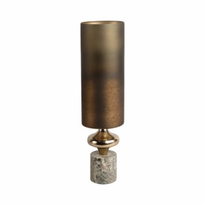 Vaso Cilindrico Sfumato Moderno in Vetro con Accenti in Marmo e Metallo per Arredamento Casa, Soggiorno, Camera da Letto, Ufficio - Product Image 1