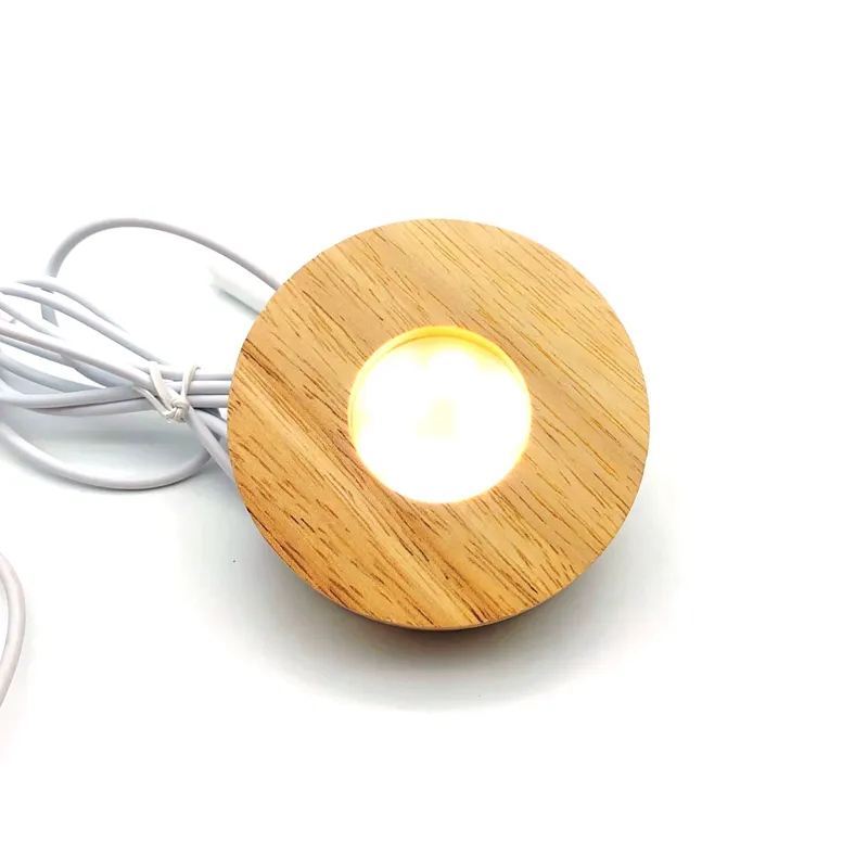 Round Wooden Led lamp base USB Cable switch Modern Night Light For 3D Led night lamp