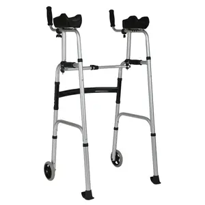 Alat bantu jalan dengan roda dan kursi, paduan aluminium bantuan rehabilitasi latihan berjalan bingkai berdiri dewasa dengan lengan walker