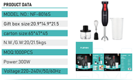 Mixeur Plongeant FLANEK NF-8016S 340W en Acier Inoxydable avec 2 Lames, Fouet, Hachoir et Bol pour Smoothies
