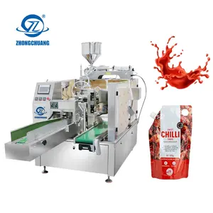 Salad Dressing Packaging Automatic Giving Bag Packing Line Mayonnaise Chili Sauce Stand Up Spout Pouch Filling Sealing Machine