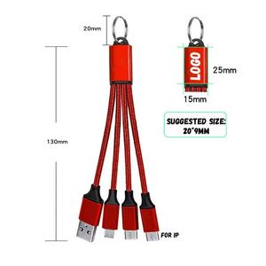 Factory Custom 13cm Weave 2a Short Portable <b>3</b> in 1 <b>Usb</b> Charging <b>Cable</b> Type C to <b>Usb</b> 2.0 With Keychain <b>Cable</b> - Product Image 3