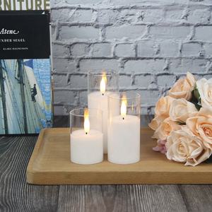 مجموعة من 3 شموع <span class=keywords><strong>LED</strong></span> كهربائية عديمة اللهب وميض، تعمل بالبطارية، زجاج أبيض، شمع على شكل عمود، للديكور المنزلي، مع تأثير لهب حقيقي ثلاثي الأبعاد - Product Image 5