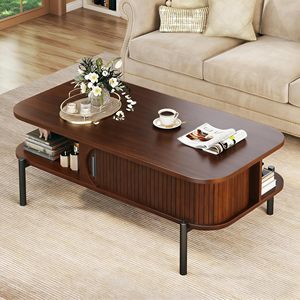 Hot Sale <strong>Walnut</strong> <strong>Coffee</strong> <strong>Table</strong> 39.4" Modern <strong>Coffee</strong> <strong>Tables</strong> for Living Room with Storage Open Shelf - Product Image 1