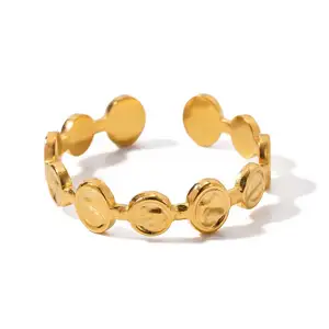 Nueva moda de acero inoxidable 18K anillo chapado en oro regalo apertura recortado círculo ovalado cadena anillos para mujer