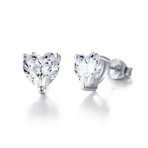 925纯银钻石心脏耳环镀铑心脏水晶耳环
