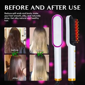 Hair Straightener Brush Portable Heat Hair Comb Fast Heating Temperature Control Hair Straightener Comb