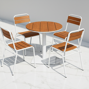 Chaise <span class=keywords><strong>de</strong></span> <span class=keywords><strong>jardin</strong></span> en plastique, bois <span class=keywords><strong>et</strong></span> métal pour 4 personnes avec table, chaise <span class=keywords><strong>de</strong></span> salle à manger pour patio, ensembles <span class=keywords><strong>de</strong></span> <span class=keywords><strong>jardin</strong></span> imperméables pour l'extérieur <span class=keywords><strong>et</strong></span> l'intérieur - Product Image 1