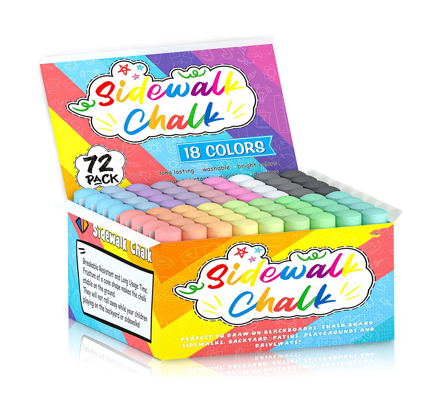 Bonvan Kids Outdoor Art Drawing Non Toxic Dustless Washable Jumbo Pavement Street Playground Sidewalk Chalk