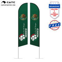 Drapeau à plumes personnalisé CATC avec logo, mât en alliage d'aluminium, tissu tricoté warp de 110 g |   Bannière promotionnelle certifiée CE imprimée par transfert thermique