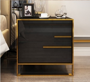 Luxury Contemporary Wooden Panel MDF <strong>High</strong> Gloss Gold Stainless Steel 2 Drawer Nightstand <strong>Bedside</strong> <strong>Table</strong> for Hotel Bedroom - Product Image 5