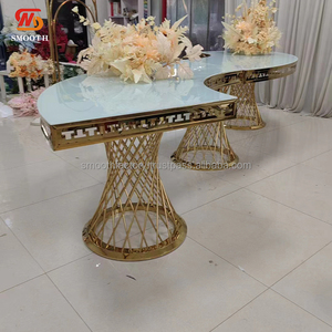 LEDA Custom Modern <b>Party</b> Event Glass Tabletop Metal Frame Gold Stainless Steel S Shape <b>Table</b> for Wedding - Product Image 4