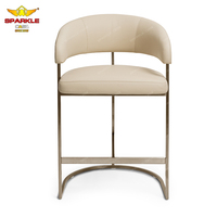 Chaise de bar haute en cuir avec dossier, style nordique, nouvelle collection SPARKLE, mobilier élégant pour la maison