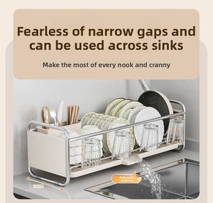 Escurridor de Platos <span class=keywords><strong>Estrecho</strong></span> de Acero al Carbono MIXWARES para Tazones, Platos y Cubiertos, Escurridor de Cocina que Ahorra Espacio con Bandeja de Drenaje - Product Image 5