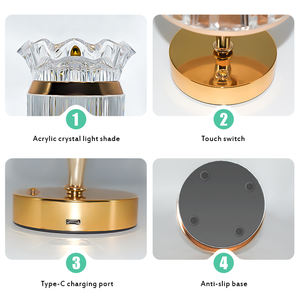 Новый дизайн, Золотая Роскошная светодиодная прикроватная подставка, перезаряжаемая маленькая Беспроводная Хрустальная настольная лампа - Product Image 4