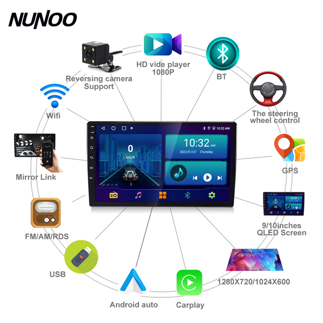 Nunoo Car DVD Player Car Radio 9/10 Inch GPS Stereo Radio Navigation System Audio Auto Electronics Video Car DVD Player