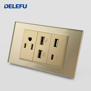 BAOBEN <span class=keywords><strong>Enchufe</strong></span> de Pared con Interruptor de Luz, Estándar Estadounidense, Tipo C USB, de Vidrio Templado Dorado, para México, Japón, Tailandia, 118 - Product Image 2