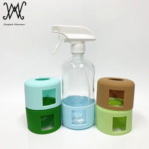 Bouteille en verre <span class=keywords><strong>de</strong></span> pulvérisation 16oz, avec marques à étiquette, pulvérisateur blanc et housse <span class=keywords><strong>de</strong></span> protection <span class=keywords><strong>de</strong></span> manchon en silicone - Product Image 2