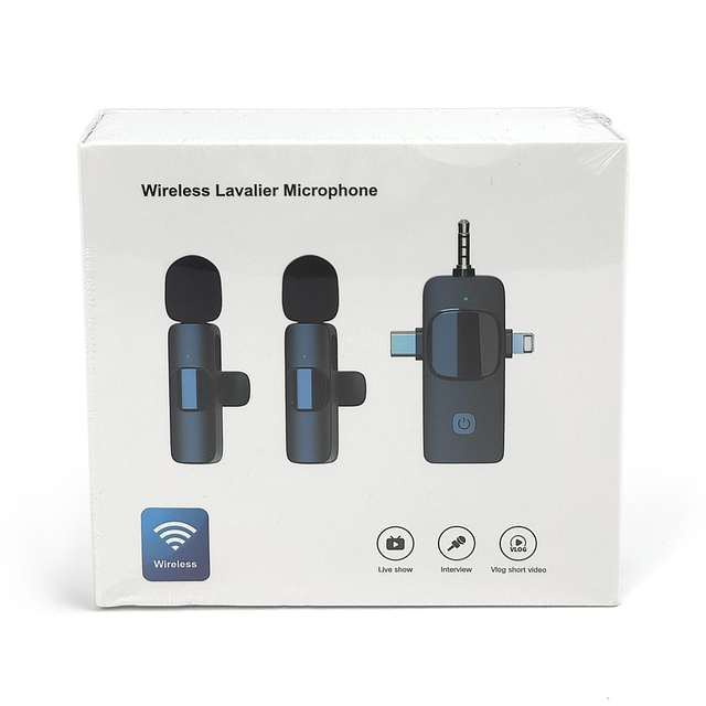 Professional K15 Mini Wireless Lapel Microphone Plug Play 3 in 1 Receiver Noise Cancelling Mic for Phone Camera Recording