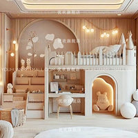 Lit de princesse sur mesure pour grands appartements, design personnalisé avec bureau, coiffeuse, éléments de niche et de maison dans les arbres