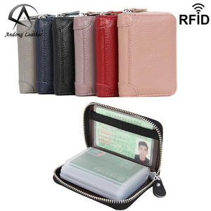 Portefeuille porte-cartes Andong pour hommes, femmes et filles, en cuir de vache véritable, tendance, avec blocage RFID, porte-cartes, portefeuilles pour femmes - Product Image 1