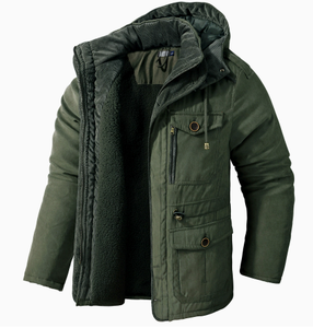 Mens Sherpa Lined Parka Hooded <b>Winter</b> Jacket Solid Color <b>Thick</b> <b>Coat</b> with Pocket Flap Closure Outdoor Wear - Product Image 4