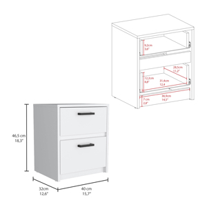 Trivor 2 <b>Drawer</b> Nightstand White Metal Handles Storage <b>Side</b> <b>Table</b> - Product Image 3
