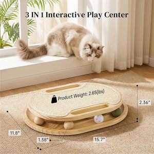 Griffoir pour chat en sisal naturel avec piste de balle rotative en bois, plateforme arbre à chat, jouet pour chaton à griffer et jouer - Product Image 6