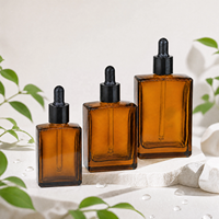 Bouteilles en verre ambré pour huiles essentielles de 30 ml, 50 ml, 100 ml, avec bouchon à vis en aluminium noir, compte-gouttes, cylindre de haute qualité, crème pour le visage personnalisée