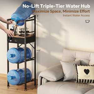 Portabottiglie d'acqua in metallo a 3 livelli da 5 galloni con dispenser con valvola staccabile e <span class=keywords><strong>cassetto</strong></span> portaoggetti - Product Image 2