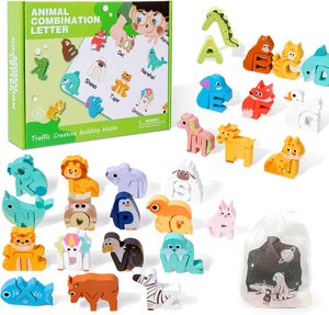 Puzzle Alfabetico in Legno per Bambini, 52 Pezzi, Gioco di Abbinamento ABC <span class=keywords><strong>con</strong></span> Animali e Borsa Portaoggetti - Product Image 1