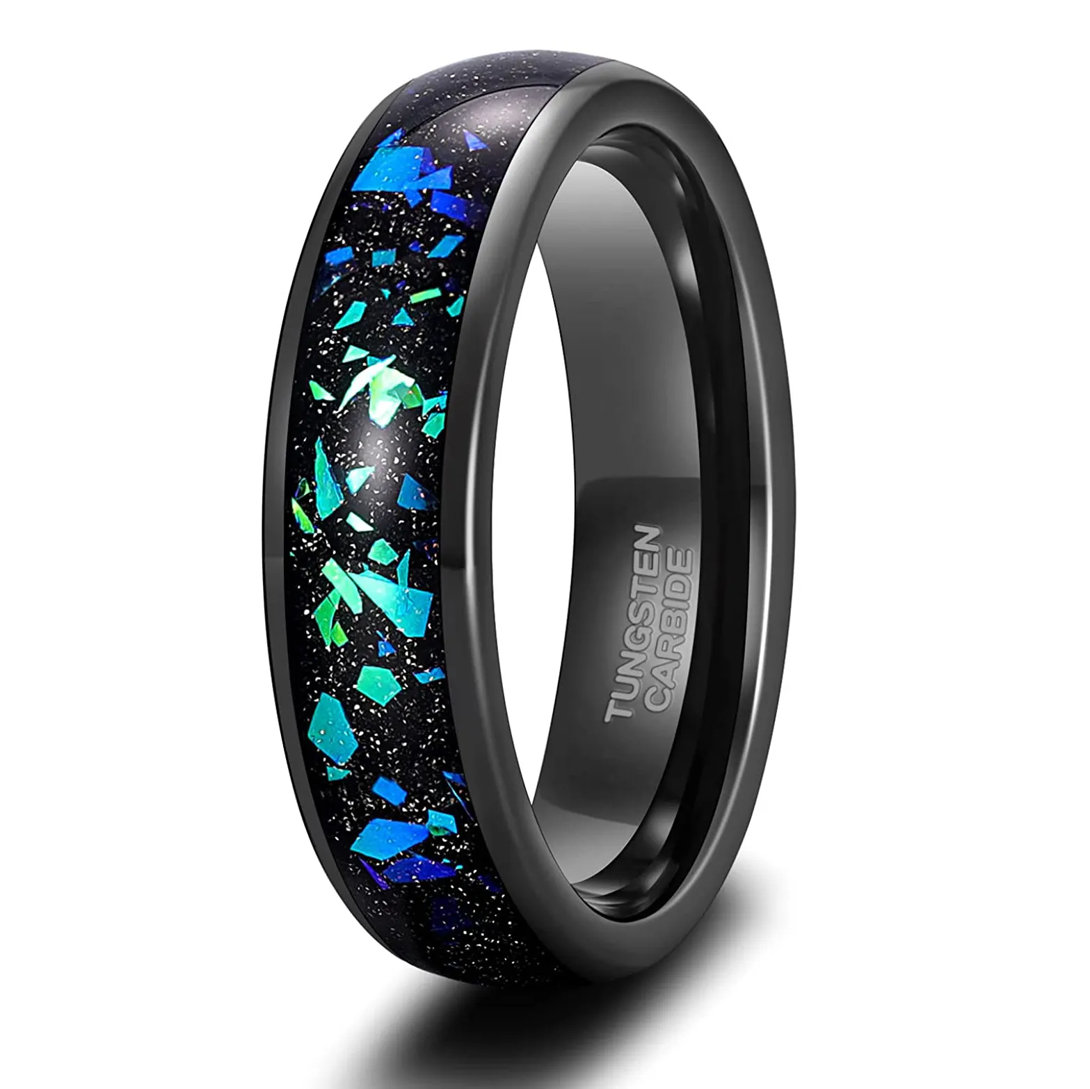Somen 6Mm Mannen Wolfraam Ringen Galaxy Gemaakt-Opal Inlay Vrouwen Wedding Bands Gepolijst Ring Mode-sieraden