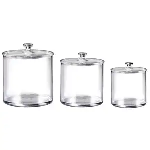 Premium Quality Acrylic Plastic Apothecary Jars Set of 3 Clear Crystal Clear Plastic Storage Canisters with Lids