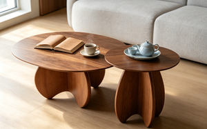 New Arrival <b>Nesting</b> Round Smoked Glass Coffee <b>Table</b> Cloud Cutout Solid Wood Base Mid Century Living Room Tea <b>Table</b> - Product Image 6