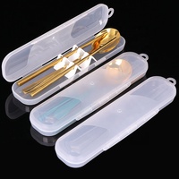 SUNSHING Ensemble de couverts en acier inoxydable pour enfants, porte-ustensiles portable, boîte à lunch, fourchette transparente, rangement de couverts en plastique pour voyage