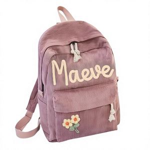 <b>Personalised</b> Cute Casual Corduroy Backpack Embroidery Custom Name for Kids Back School Bag Girls <b>Boys</b> Birthday/Christmas <b>Gift</b> - Product Image 1