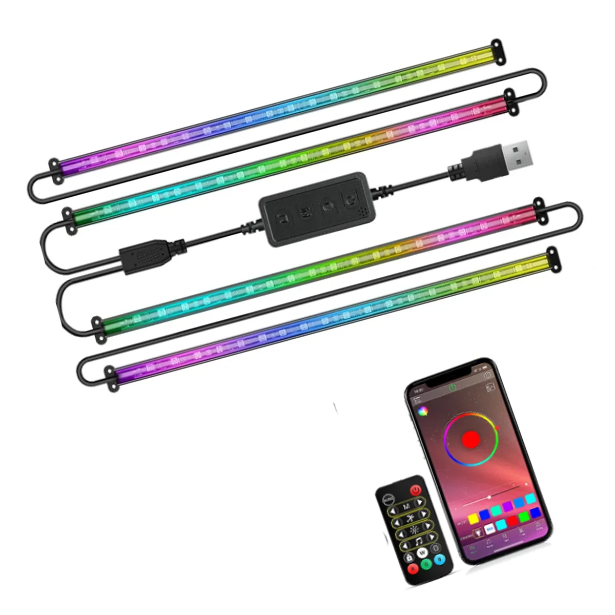 Honrise – bande lumineuse intérieure multicolore avec télécommande RF, rvb, USB, avec application, éclairage sous le tableau de bord, pour voitures, camion, ATV, UTV