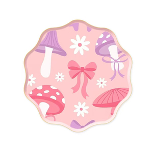 Juego de Vajilla Personalizado DAMAI para Fiesta de Cumpleaños de Niña, Plato y Vaso de Papel con Lazo Rosa y Diseño de Champiñón - Product Image 4
