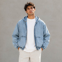 Chaqueta de mezclilla OEM personalizada de tela cruda selvedge para hombre, sudadera con capucha pesada de mezclilla japonesa con cremallera, chaqueta de mezclilla corta para hombre