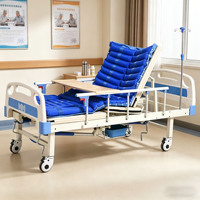 Lit médical semi-incurvé manuel pour soins à domicile, avec système anti-roulement latéral, cadre de traction, poteau porte-perfusion et matelas épaissi