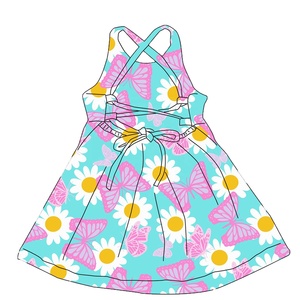 Robe trapèze respirante pour filles, personnalisée ODM, en tissu coton 230g, dos nu, longueur genou, bretelles réglables, à pois - Product Image 4
