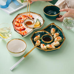Assiette à raviolis en céramique avec compartiment à sauce Assiette à <span class=keywords><strong>d</strong></span>îner en forme <span class=keywords><strong>d</strong></span>'<span class=keywords><strong>escargot</strong></span> Plateau à sushi pour la maison Hôtel Restaurant Table Vert - Product Image 3