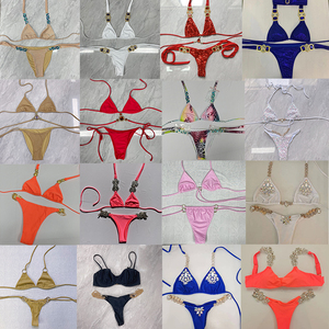 Costumi da bagno Sexy personalizzati <span class=keywords><strong>Bikini</strong></span> brasiliano da donna <span class=keywords><strong>rosa</strong></span> costume da bagno con diamanti <span class=keywords><strong>Bikini</strong></span> - Product Image 4