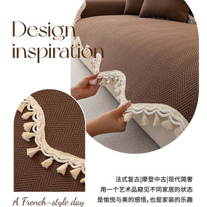 Chenille <b>Sofa</b> Cushion Autumn Tassels Solid Color Non Slip Seat <b>Cover</b> <b>For</b> Modular <b>Sofa</b> Living Room Modern Light Luxury Style - Product Image 3