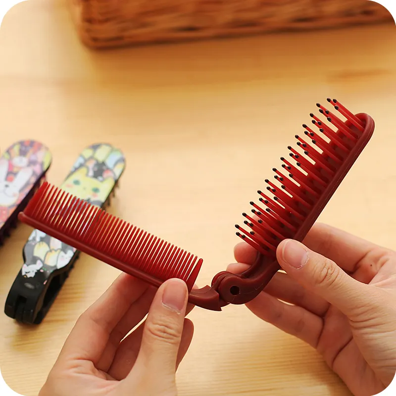 cartoon folding portable comb hair brush anti-static beard comb for men women child hairdressing salon styling tool #750