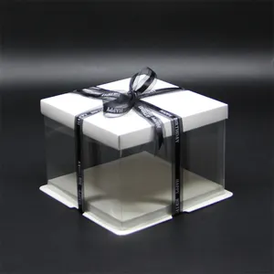 ペットの背の高い透明なケーキボックスパッキング透明なプラスチックケーキボックス誕生日パーティー透明な3 in1ケーキボックス