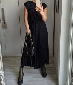 Servizio OEM Nuovo Elegante Abito Lungo Estivo da Donna con Collo Tondo e Linea ad <span class=keywords><strong>A</strong></span> Plissettata - Product Image 3