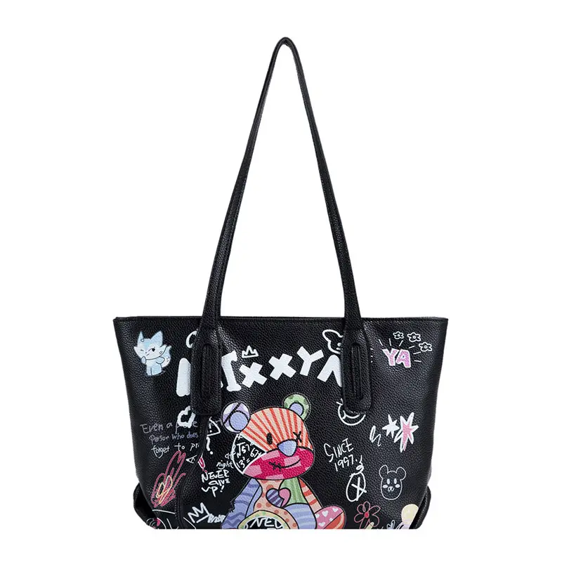 Sıcak satış popüler kadın yeni graffiti çanta karikatür tasarım çanta moda kadınlar omuzdan askili çanta